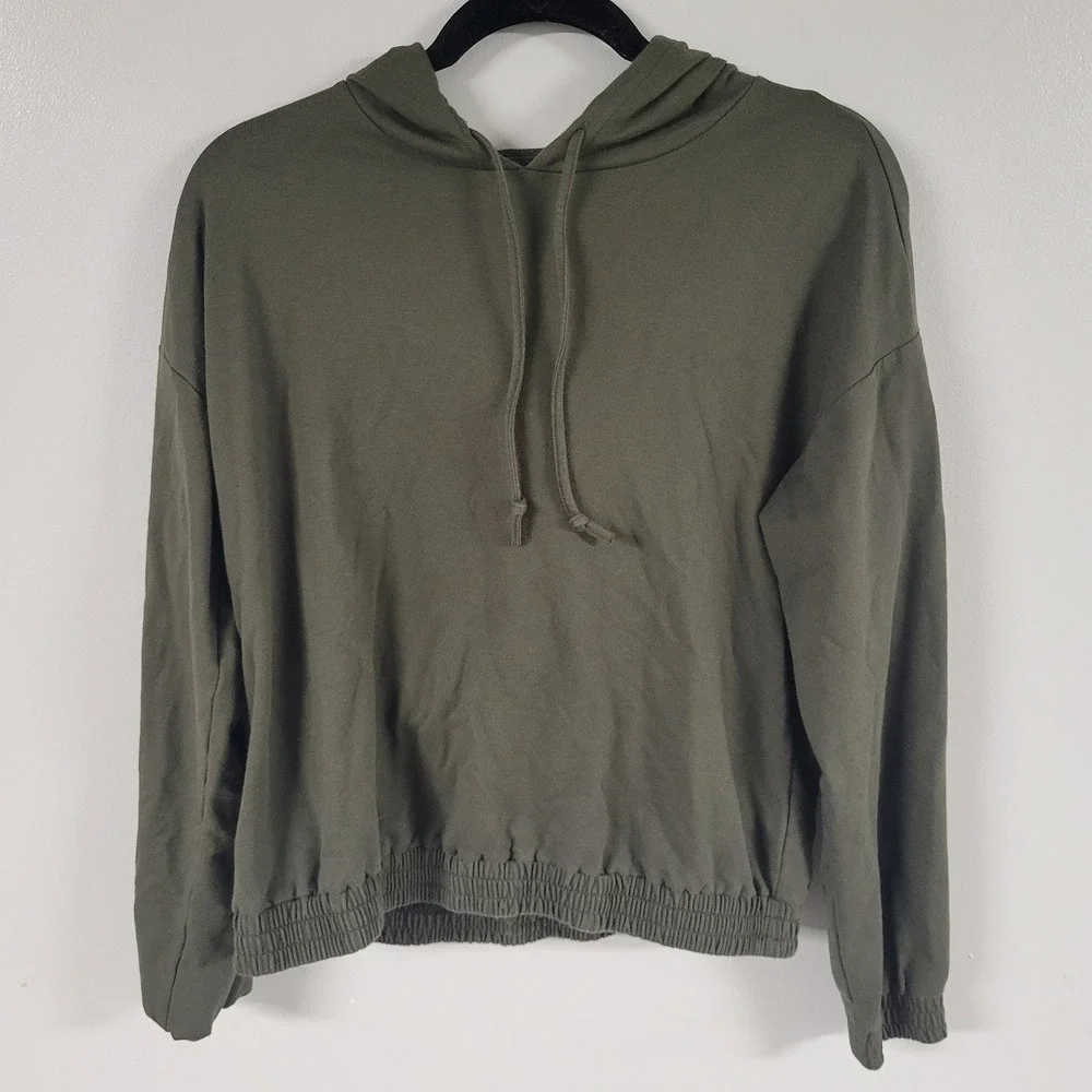 Michael Kors Olive Green‎ Cropped Hoodie Drawstring Waist Size M